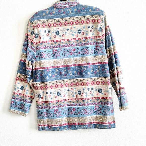 Vivaldi Large Floral Southwestern Blue Red Denim Blazer Jacket Shoulder Pad Vtg - Picture 7 of 9